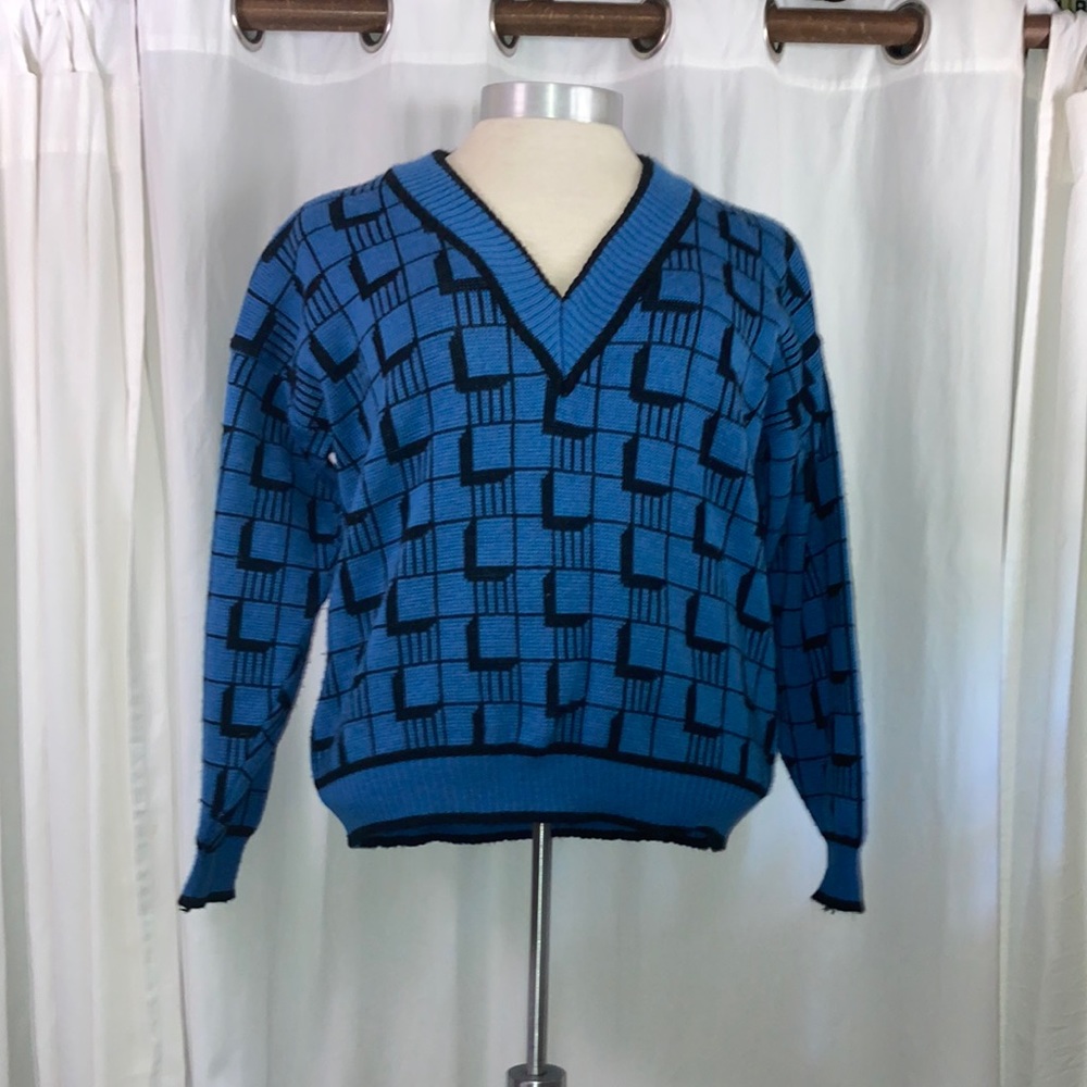 Andrew St. John vintage blue and black sweater